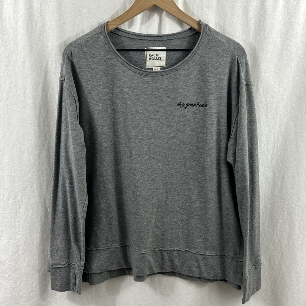 Rachel Hollis Grey Bless Your Heart Thumbhole Pullover Top Womens Size M Lounge
